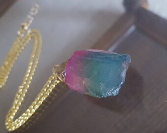 Rainbow Opalite Necklace- Dyed Opal Necklace- Long Gold Necklace- Gift Necklace