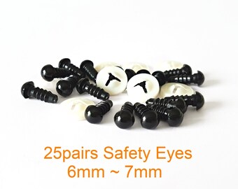 6mm Black Safety Eyes, 7mm Craft Eyes, Amigurumi Eyes, Plastic Eyes for Dolls