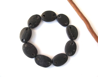 Rock Connectors Beach Stone Beads Mediterranean River Stone River Rock Links Diy Jewelry Drilled Natural Stones SMALL BLACK LINKS 16-18 mm