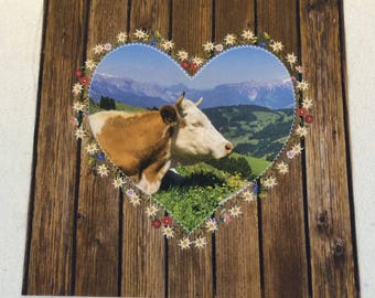 Fabric panel, cow, Cottage, Edelweis, Heart
