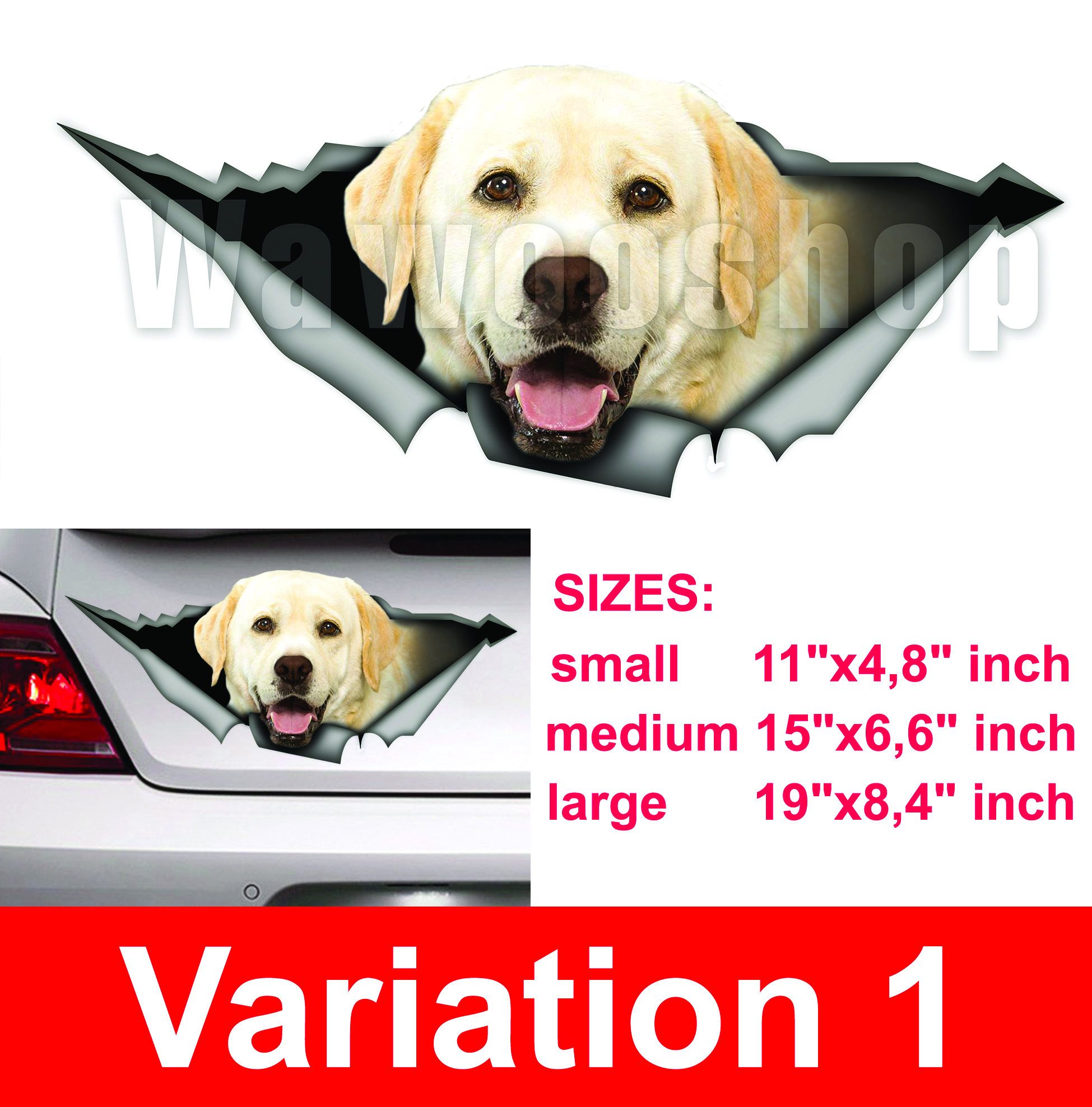 Autocollant Golden Retriever Effet 3D Déchiré - 15 Cm - Réfléchissant, Imperméable - Pour Voiture, Ordi, Frigo - Décoration Chien - 6
