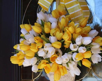 Spring wreaths for front door, Spring wreath, Mother's Day gift, Sunshine wall pocket, Spring door wreath, Spring tulip wreath, Farmhouse