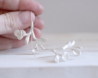 Branch earrings. Sterling silver twig earrings. Branch dangles, Twig dangles, Ophelia dangles, white flower dangles, wedding earrings.