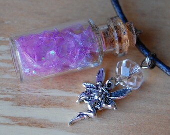 Necklace~ Fairy Wings in a Bottle, Lavender, with charm and bead