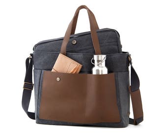 Diaper Bag / School Bag / 13" Laptop Bag / Tote Bag / Messenger Diaper Bag / Shoulder Bag / Messenger Bag / College Bag /Gray Canvas / LOFT