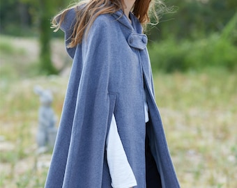 gray wool coat, cashmere coat, wool cloak in gray, wool cape, short coat, wool poncho, 100% wool coat, winter coat, hooded coat, hooded cape