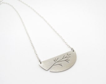 Half Moon Single Branch tree art sterling silver pendant - made to order