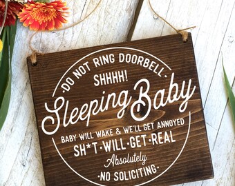 Baby Sleeping Sign, No Soliciting, Protective Dog Sign, Sleeping Baby Sign, Do Not Disturb Sign,No Solicitation, Baby Signs, Baby Shower 8x7