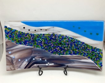 Fused Glass Plate – Blue, Green, White and Brown Sushi Tray
