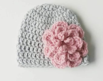 Crochet Flower Beanie // Crochet Baby Beanie // Crochet Beanie // Crochet Hat