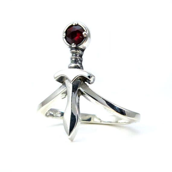 Rose Cut Garnet Dagger Midi Ring - Your choice of Sterling Silver, 14k Rose, Yellow or Palladium White Gold