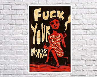 feminist sticker, art sticker, filthychic art, fuck your morals sticker, feminist art, white vinyl sticker