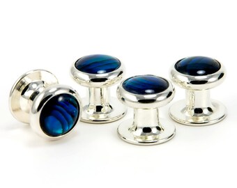 Chemise de smoking boucles d’oreilles Boucles d’oreilles argent Smoking clous bleu Paua Stud Abalone ensemble bijoux cadeau pour les hommes fête cadeau pour le marié garçons d’honneur cadeau de mariage