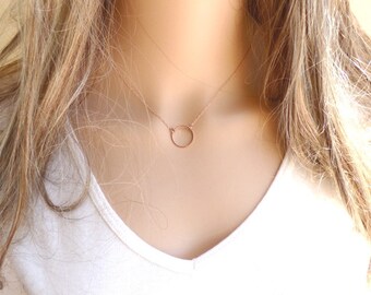 Rose Gold Circle Necklace, Rose Gold Necklace Dainty, Minimalist Necklace, Simple Necklace, Rose Gold Jewelry