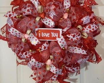 Valentine's Day Front Door Custom Wreath with I Love You Sign