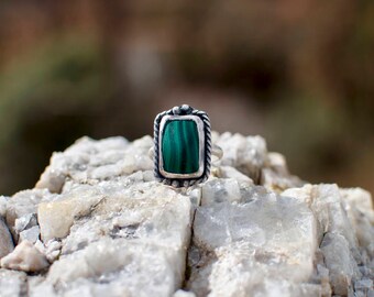 Malachite and Sterling Silver Ring Size 9