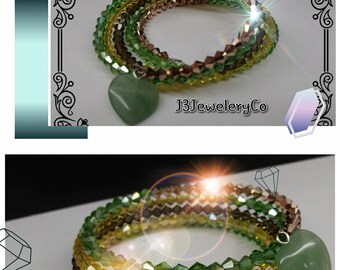 Crystal 4 Coil Bangle W/ Charm