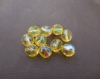 Faceted 10 mm: 8 beads jonquil AB transparent Bohemian