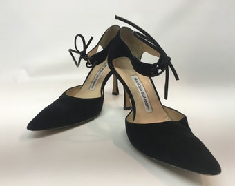 Vintage Women's Black Suede Manolo Blahnik Shoes, Vintage Black High Fashion Shoes, Vintage Suede Shoes, Women's HIgh Heel Shoes