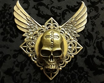 Steampunk Wing Skull Pin