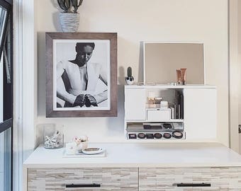 Pre - Order (May 10th) Grey Wash Wall Mounted Jewelry Organizer Mirror Frame (NOT Picture Frame)