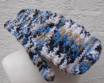 Blue gloves mittens grey hand gift handmade chunky mitts boys childs kids gloves girls vintage accessory mittens fall winter knit soft cosy.