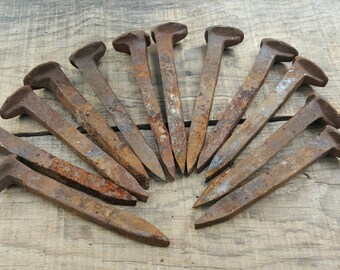 Railroad Spikes, Rusty Nails, Set of 12, Americana, Reclaimed, Train, Repurpose, Industrial Salvage, Railroad Collector, Crafts, Coat Rack