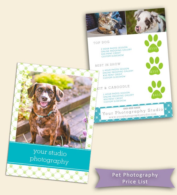 Pawprint Price Sheet for Pet Photography Photography