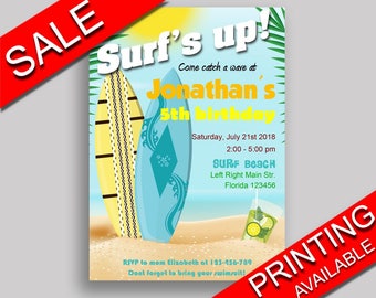 Surf Birthday Invitation Surf Birthday Party Invitation Surf Birthday Party Surf Invitation Boy Girl surfboard dude beach 7CDBP