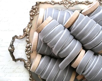 Gray Velvet Ribbon, Grey Velvet Ribbon, 3/8" Velvet Ribbon, Velvet Ribbon Spool, 3 yards