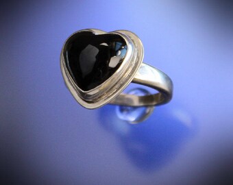 Black Onyx Heart Ring Sterling Silver Handmade