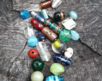 Mixed Glass Beads, Glass Bead lot, Assorted Glass Beads, 25 beads total in this set