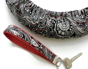 Paisley Black White Red-Boho Steering Wheel Cover-Steering Wheel Cover & Key Chain-Car Accessory-You Pick Option
