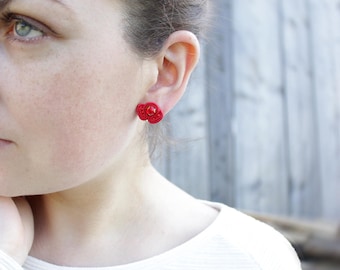 Small stud earrings Tiny earrings Red stud earrings Dainty earrings stud Red earrings Red small earrings Soutache earrings Red Post earrings