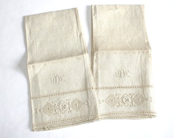Two Monogramed Victorian Hand Towels