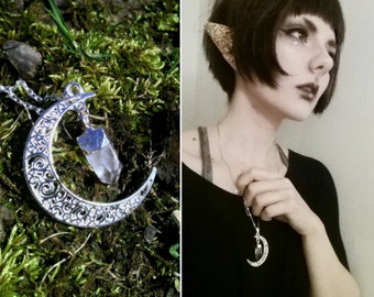 Filigree Crescent Moon Quartz Pendant