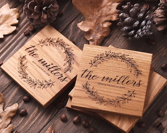 Custom coasters Engraved coasters Wedding coasters favor Bridal shower gift Wood coasters Personalized coasters set Wedding shower gift