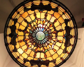 Tiffany Style Jeweled Stained Glass Pendant Chandelier, Lighting, Hanging Lamp, 20" Diam, Multi-Colors, Stained Glass Jewels