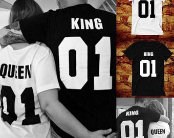 King and Queen shirts, King 01, Queen 01 Couples T-shirt Set, King Queen shirts, 100% cotton Tee, UNISEX