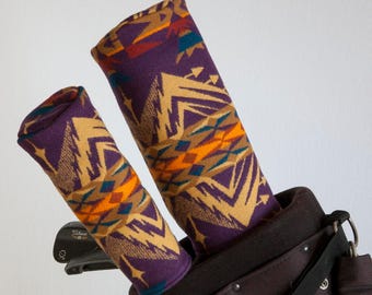 Golf Club Covers, Golf Head Covers, Golf Driver Head Covers, Golf Headcover, Golf Accessories, Purple Pendleton Wool Golf Driver Head Cover