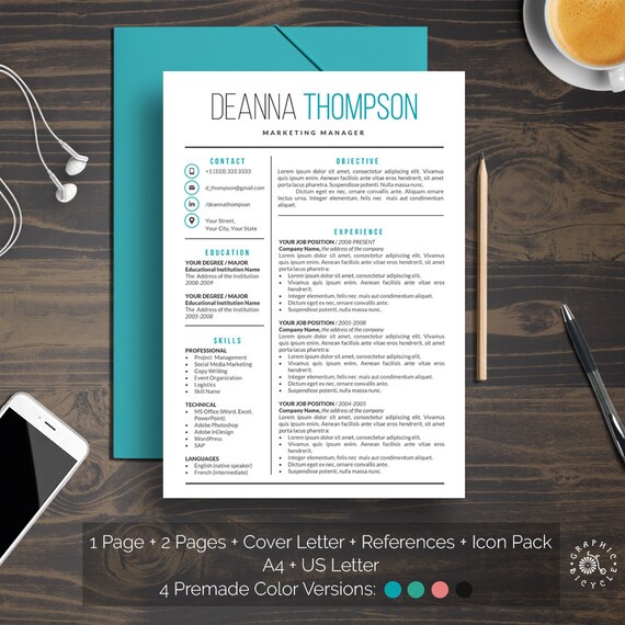 professional resume template word instant download clean cv