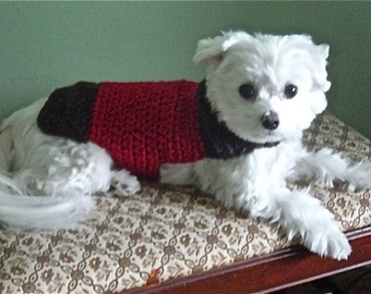 Brown and Red Hand Crochet Dog Sweater 100 Percent WOOL