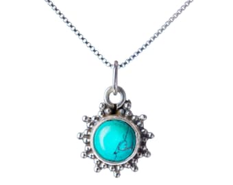 Turquoise Pendant Dainty Necklace Handmade, Simple Jewellery Gift box, Free UK Delivery