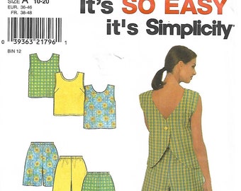 Simplicity 8203 Size 10-12-14-16-18-20 Misses' Spring/Summer Top and Shorts Set Sewing Pattern 1998 Uncut