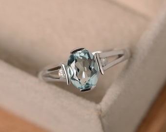 Aquamarine ring, sterling silver, March birthstone, gemstone, engagement ring