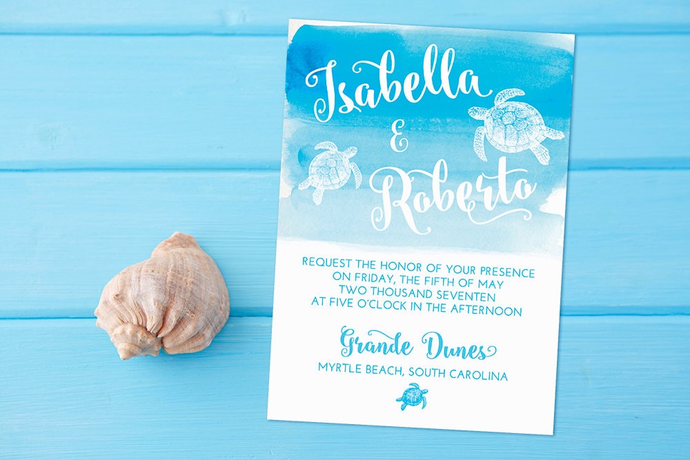 Beach Wedding Invitation Card Sea Turtle Invitation