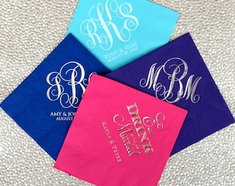 Monogrammed Wedding Napkins, Custom Foil Printed Napkins, Gold Foil Napkins, Silver Foil Napkins, Personalized Monogram Napkins