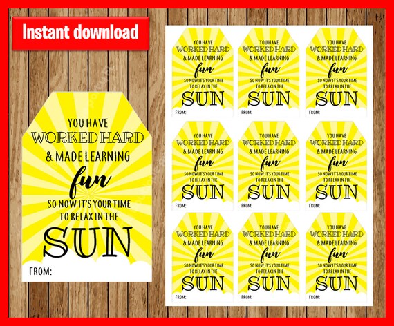 Download summer sun gift tags Teacher gift end of year tag beach