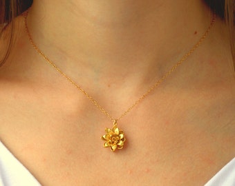 Gold flower necklace, Lotus necklace gold, Flower necklace, Flower necklace gold, Floral necklace, Lotus necklace, Gold lotus necklace,