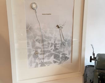 A moment of happiness ... steampunk quirky contemporary illustration using found objects, assemblage